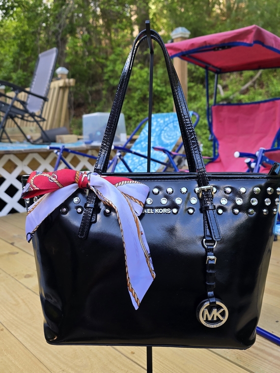 Michael Kors Handbags - Michael Kors Black Studded Patent Tote Bag EUC